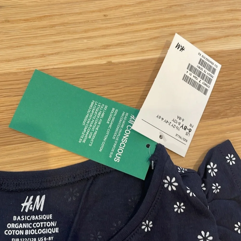 H&M conscious organic cotton girl sundress NWT blue and white